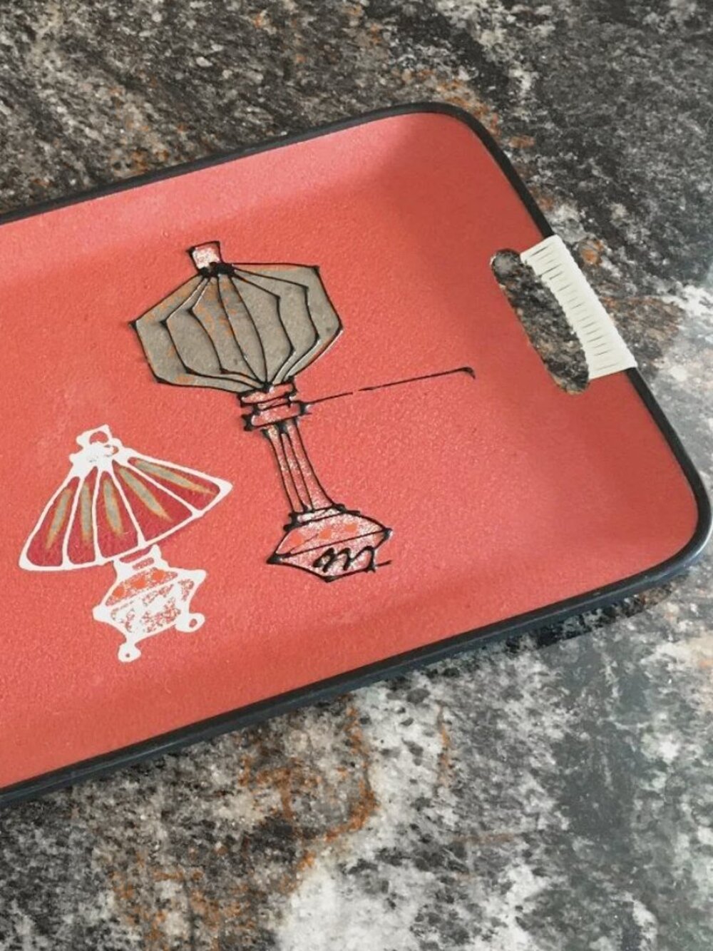 Vintage 1970s Fiberware Red Lantern Serving Tray | Mid-Century Modern